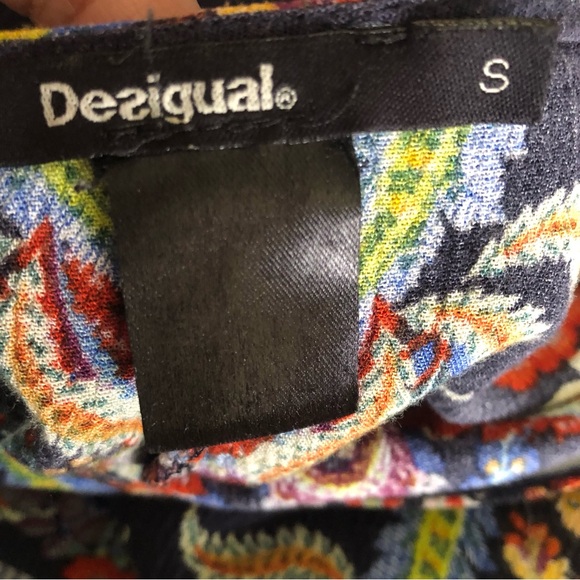 DESIGUAL Bohemian Floral Paisley 3D print Small Top Blouse 3/4 sleeve Black - Picture 5 of 13